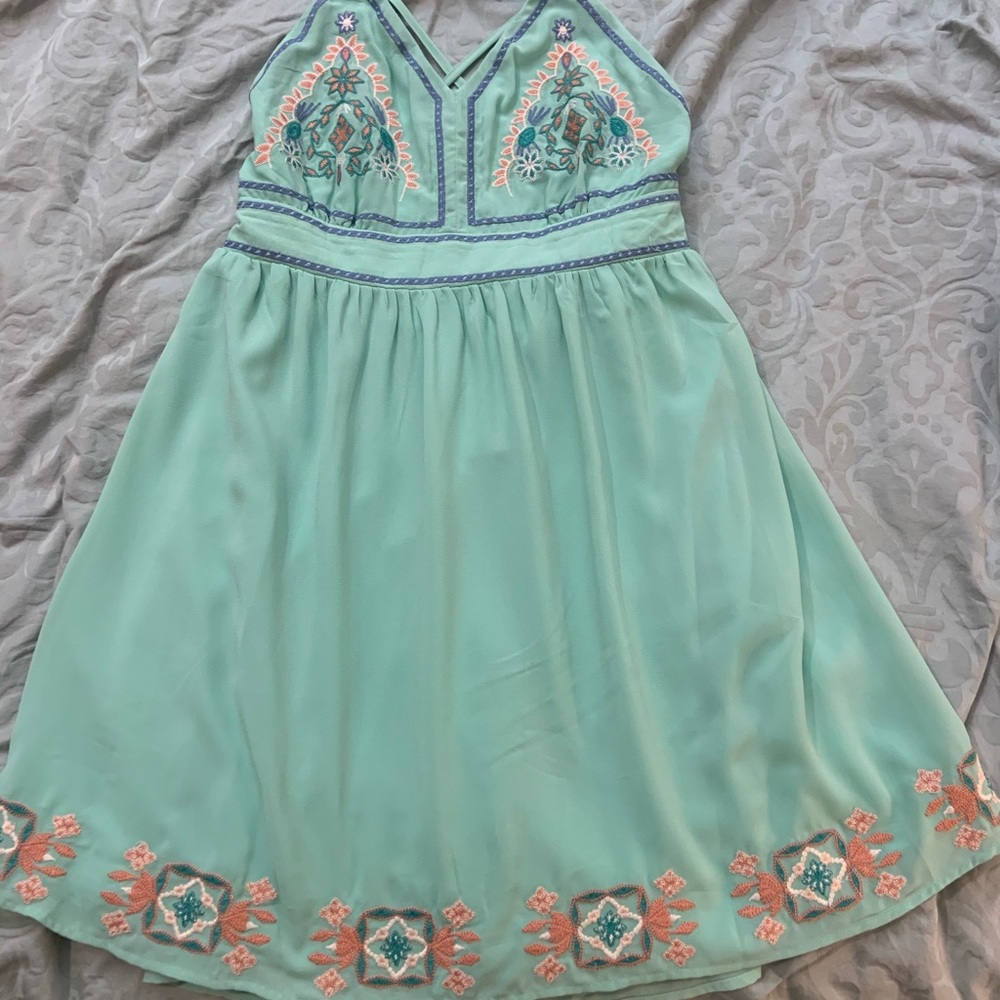 Boutique Mint Dress Criss Cross open back